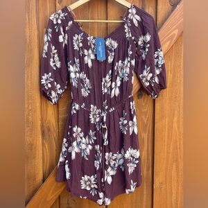 Floral feminine romantic long sleeve off shoulder romper burgundy boho bohemian